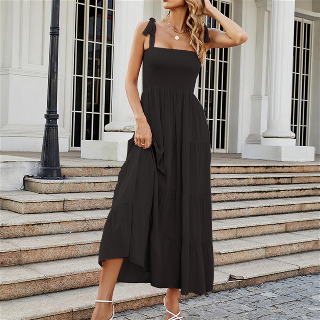 Fashion Bohemian Style Beach Dresses For Women Sleeveless Sexy Backless Maxi Sling A-line Dress Casual Party Vestidos 2024 Summer