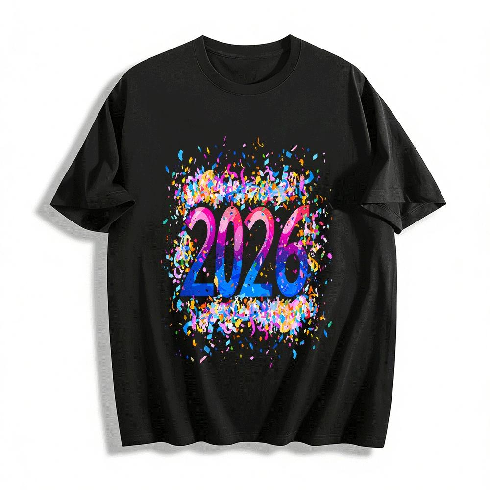 

Vibrant 2026 New Year Print Casual Top For Men And Women Pure cotton T-shirt XXS