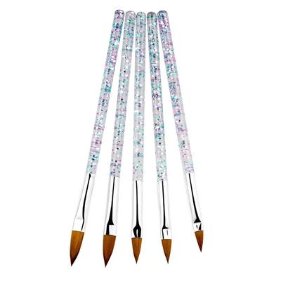 5 ks/šarže Křišťálový akrylový štětec na nehty s třpytivým štětcem na nail art Nástroje Květinový stavební štětec na carving DIY štětec na kreslení