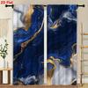 2Pcs Curtain Navy Blue Gold Marbled Ve Window Drapes For Bedroom Living Room Decoration Window Treatment.