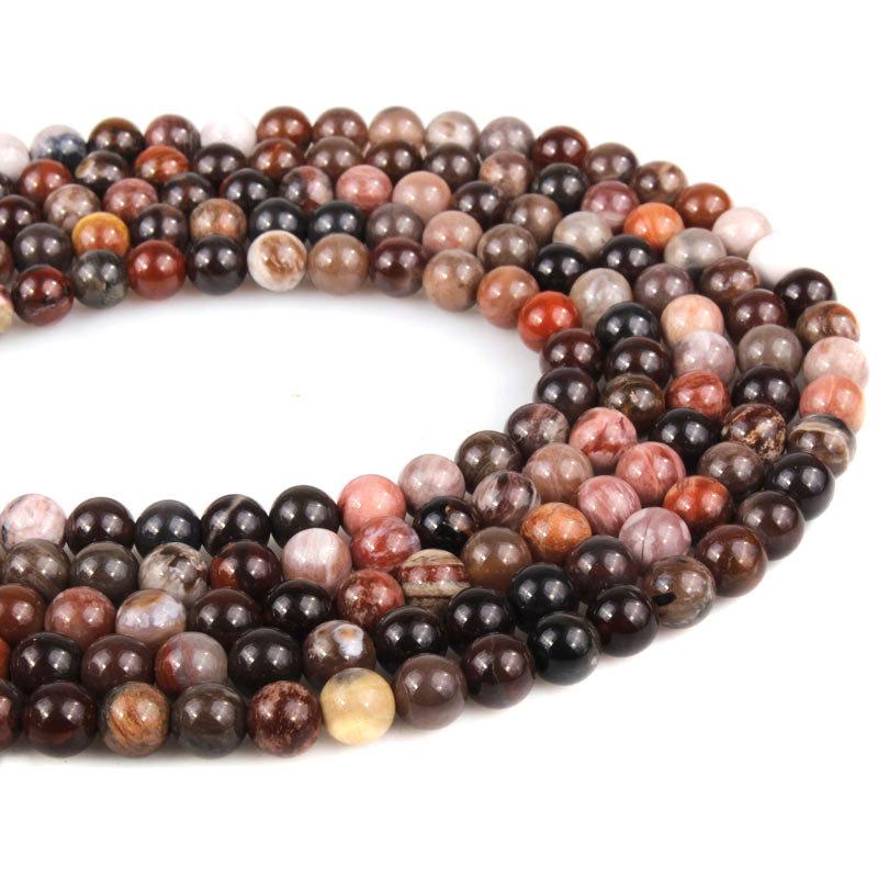 Natural Petrified Wood Loose Beads for DIY Jewelry - Handmade Semi-finished Fossilized Wood Round Beads