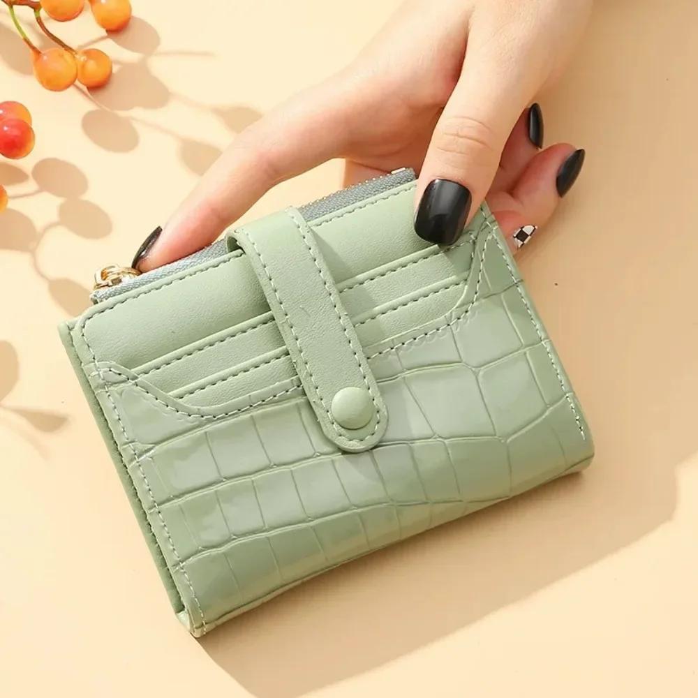 Multi-card Slots Women Short Wallet Fashion Leather Solid Color Women Clutch Crocodile Print Waterproof Card Bag