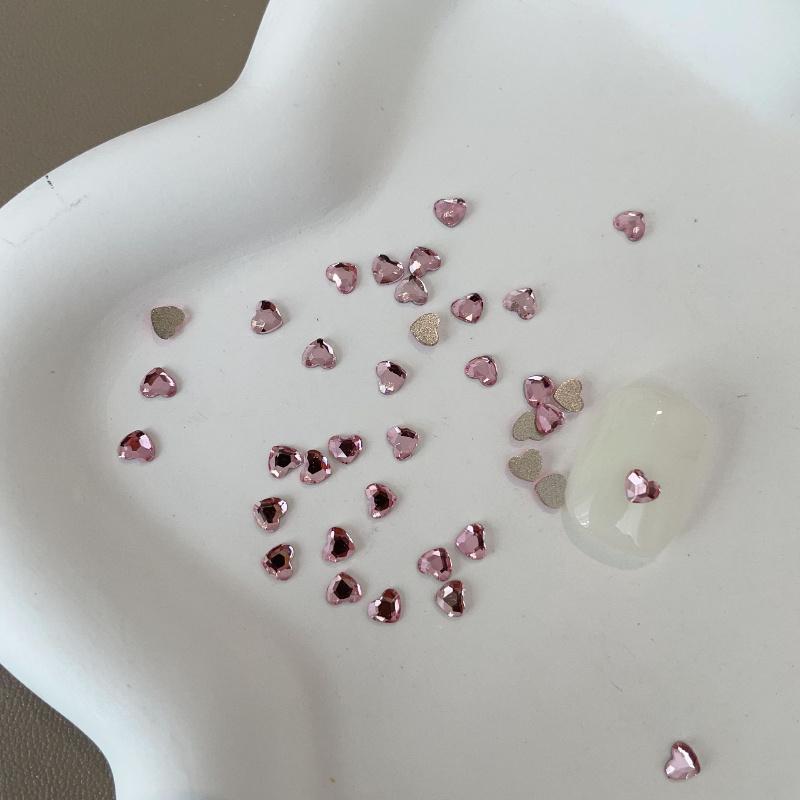 50PCS Mini Love Heart Diamond Nail Decoration Super Sparkling Flat Bottom Diamond Colorful Small Peach Heart Explosion Spark