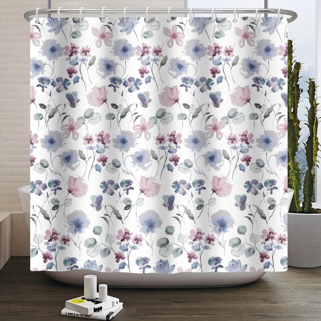 Fresh Flowers Print Shower Curtain Small Floral Home Bathroom Decoration Bath Curtains Waterproof Polyester Fabric With 12 Hooks