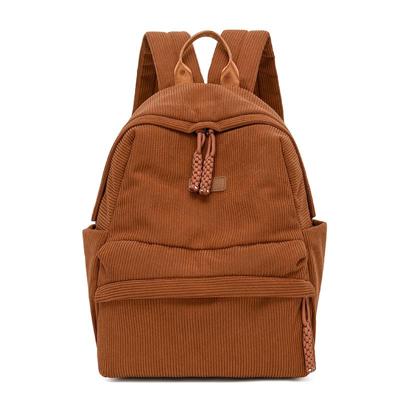 2025 Women's Corduroy Casual Small Backpack - Mori Style, Solid Color