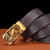 Men's Business Casual Cowhide Leather Belt with Vintage Copper Dragon Automatic Buckle