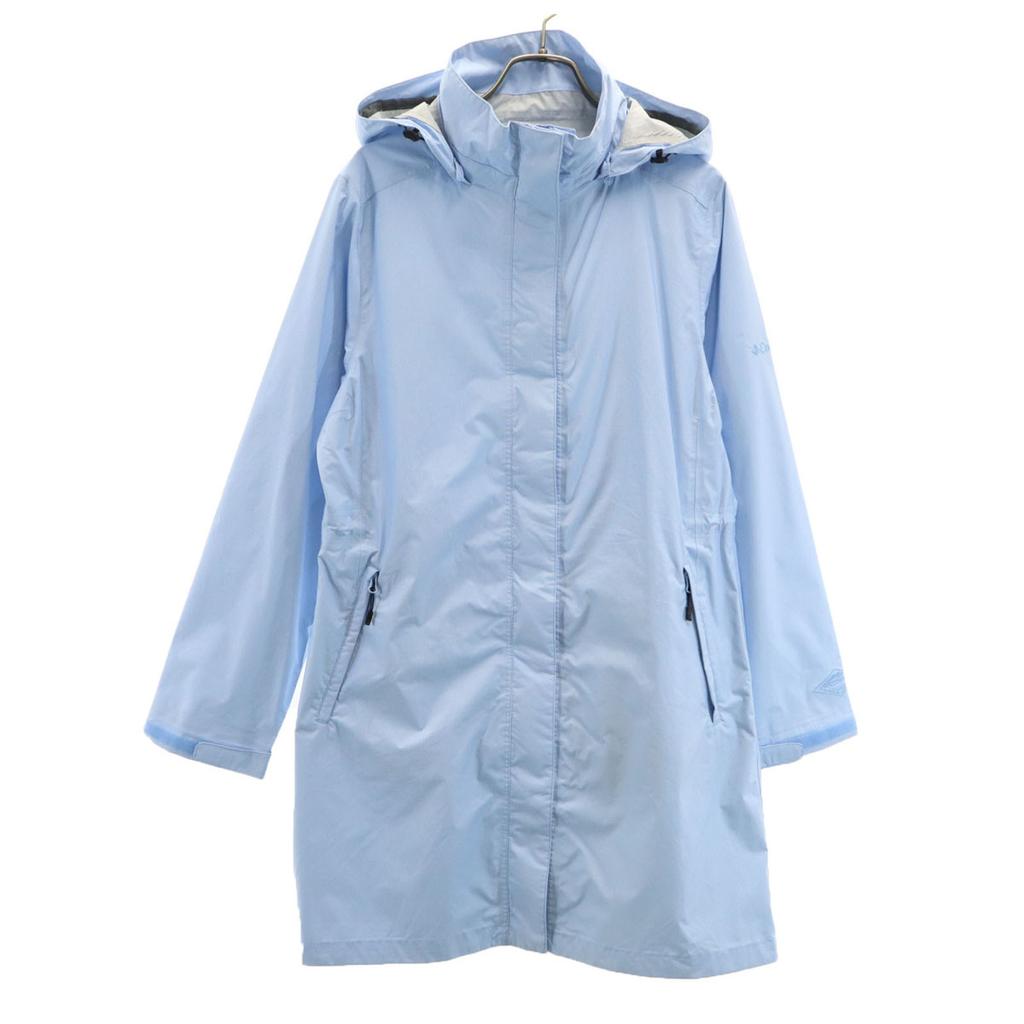 Columbia Striped Pattern Raincoat M Light Blue With Storage Bag Women Used