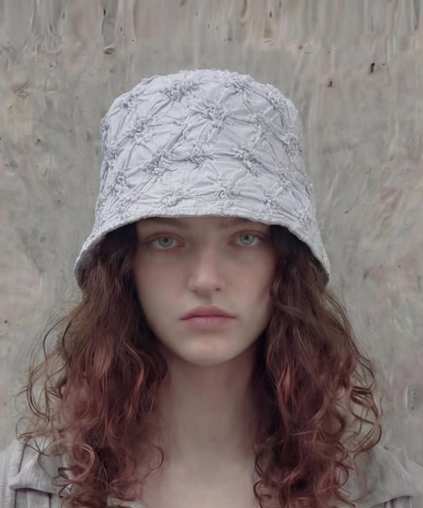 Eondeokeonteulolseutyudio Flower Pattern Summer Bucket Hat Stand Bucket / Flower Embo / Fog Gray