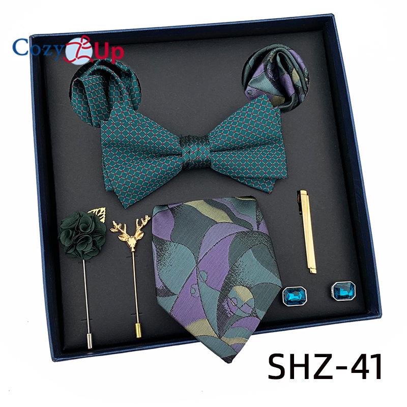7 PCS Classic Men's  Tie Set Paisley Stripe Necktie for Men Pocket Square Bowtie  Brooch Cuff Father's Day Gift Box