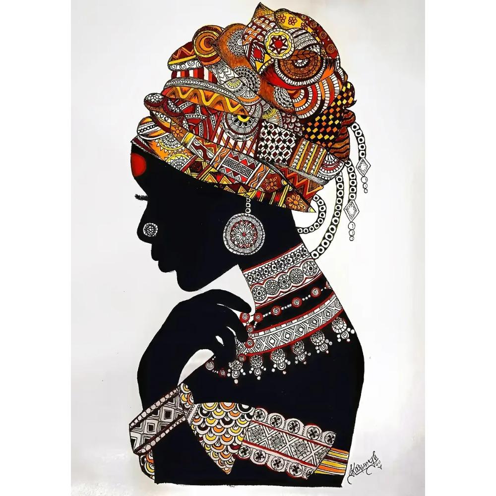 African Woman Canvas Paintings African Girl with Flower Art Posters and Prints Wall Art Pictures for Living Room Decor Cuadros