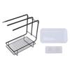Sponge Holder with Drain Pan Quick Drying Hollow Bottom Rustproof Dishcloth Drying Rack for Kitchen Bathroom Sink Black