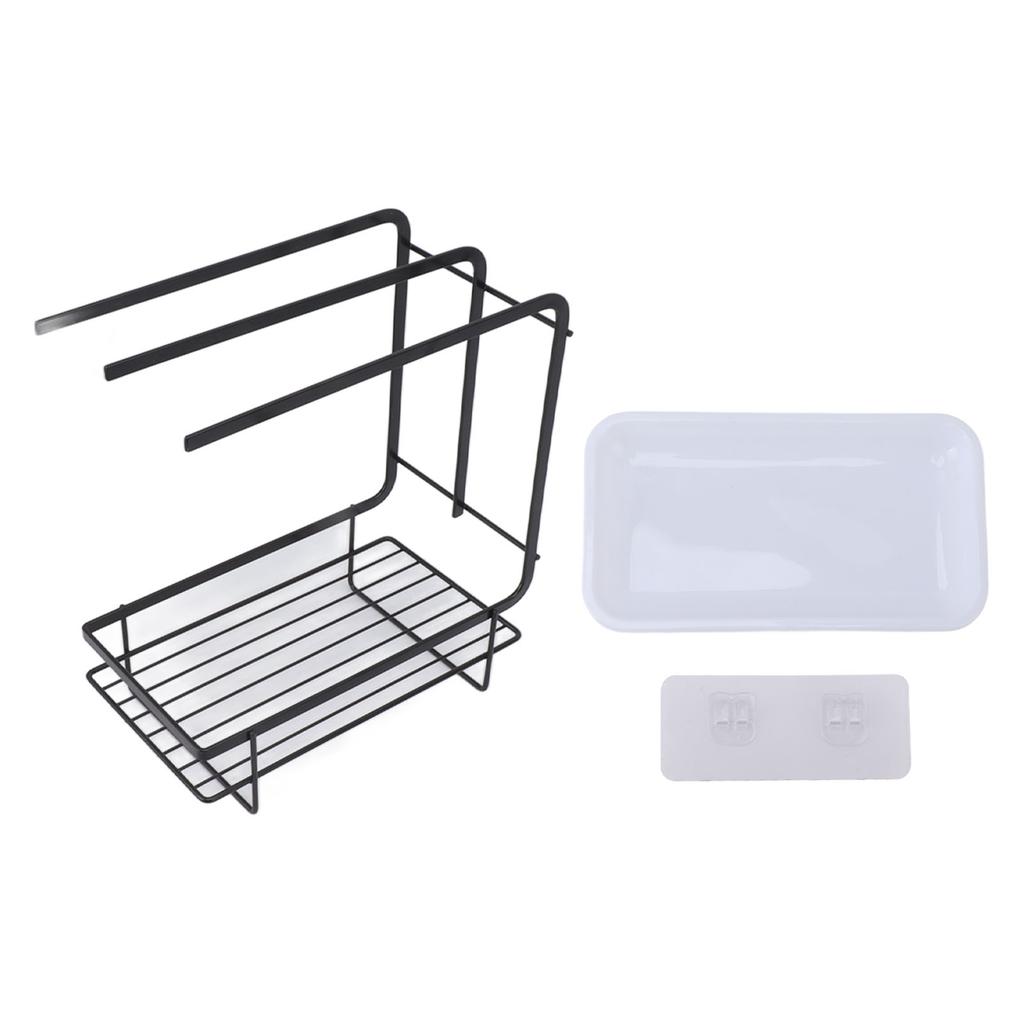 Sponge Holder with Drain Pan Quick Drying Hollow Bottom Rustproof Dishcloth Drying Rack for Kitchen Bathroom Sink Black