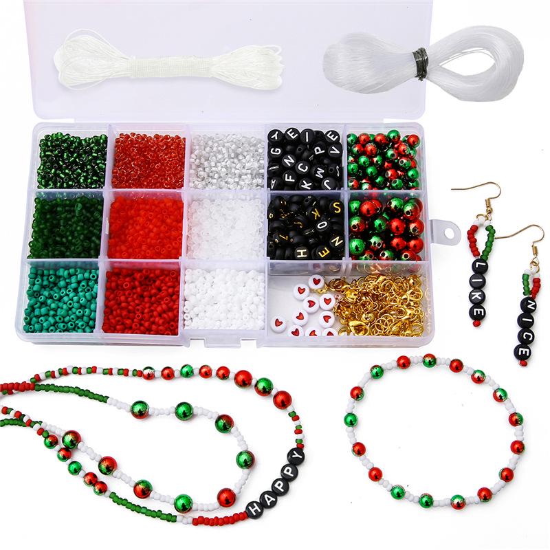Christmas-Themed 15-Grid Box with 3mm Glass Seed Beads for Handmade Earrings and Bracelet DIY
