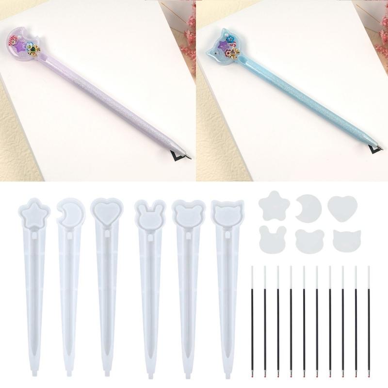 Ballpoint Pen Silicone Molds Resin Casting Mold DIY Daily Stationery Mold for Making Animals Star Moon Heart Pen Gift