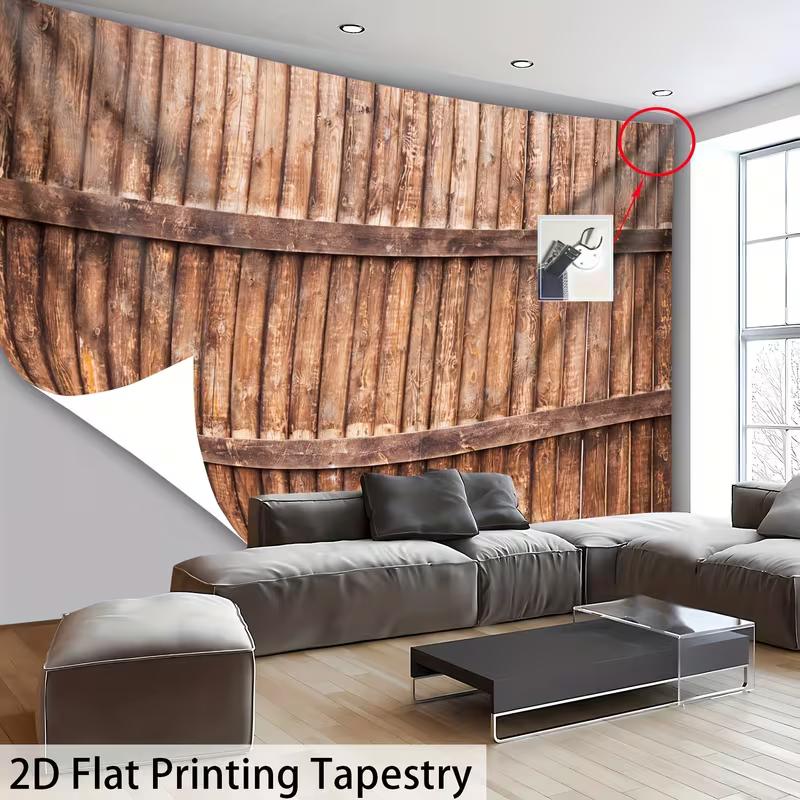 

2D Wooden Barrel Tapestry, Rustic Wood Plank Wall Hanging for Room Decor 47.2x31.5inch/120*80cm
