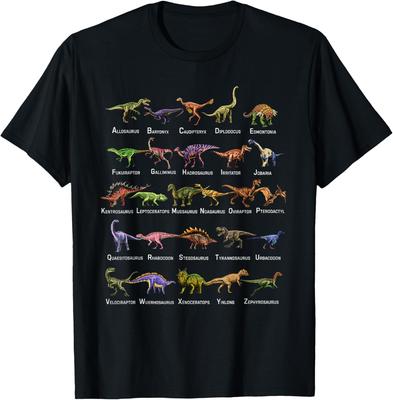 Dinosaur Alphabet Shirt Men's Cotton Graphic Tee Educational T-Shirt For Dino Lovers