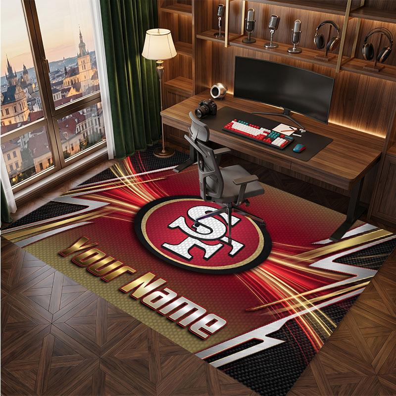 San Francisco 49ers Personalisierter Kristall-Samt-Teppich, Benutzerdefinierter Namens-Text Weicher Anti-Rutsch-Teppich für Wohnzimmer Schlafzimmer