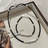 Irregular Faux Pearl Black Crystal Natural Stone Beaded Choker Necklace For Women Daily Wear Jewelry