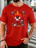 Mad Fire Cartoon Mascot Print Unisexs Soft Cotton Crew Neck Short Sleeve Tee Loose Casual Summer Outdoor Daily Street Wear For Unisex
