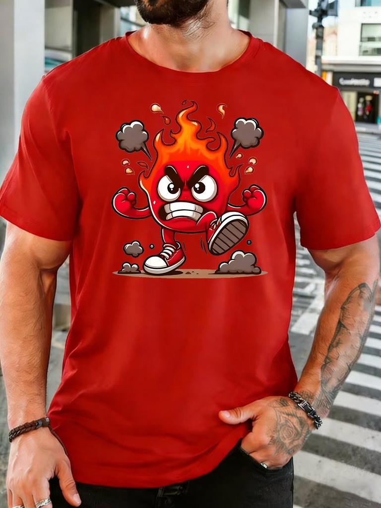 Mad Fire Cartoon Mascot Print Unisexs Soft Cotton Crew Neck Short Sleeve Tee Loose Casual Summer Outdoor Daily Street Wear For Unisex