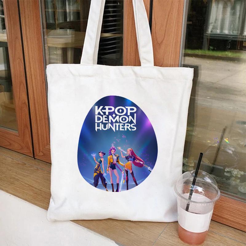 Cartoon K Pop Demon Hunters Women's Shoulder Pouch Fashion Canvas Bags Adorable Tote Bags Printed Handbag Shopping Bags Birth Date Gifts
