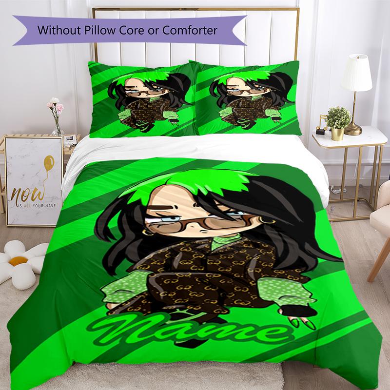3pcs Custom Name Billie Eilish Bedding Set Duvet Cover Closure Includes 1 Duvet Cover & 2 Pillowcases, Soft and Comfortable for All Seasons.