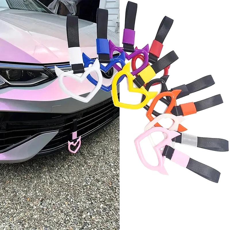 1Pcs Newhandle Ring Heart Train Bus Hand Strap Styling Drift Charm Car Warning Tow Strap Hook Sticker