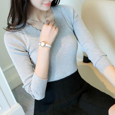 2023 herbst Langarm Pullover Frauen Winter Frühling Pullover Solide Schwarz Weiß Gestrickte Pullover Top Welle Cut V-ausschnitt Grundlegende Büro