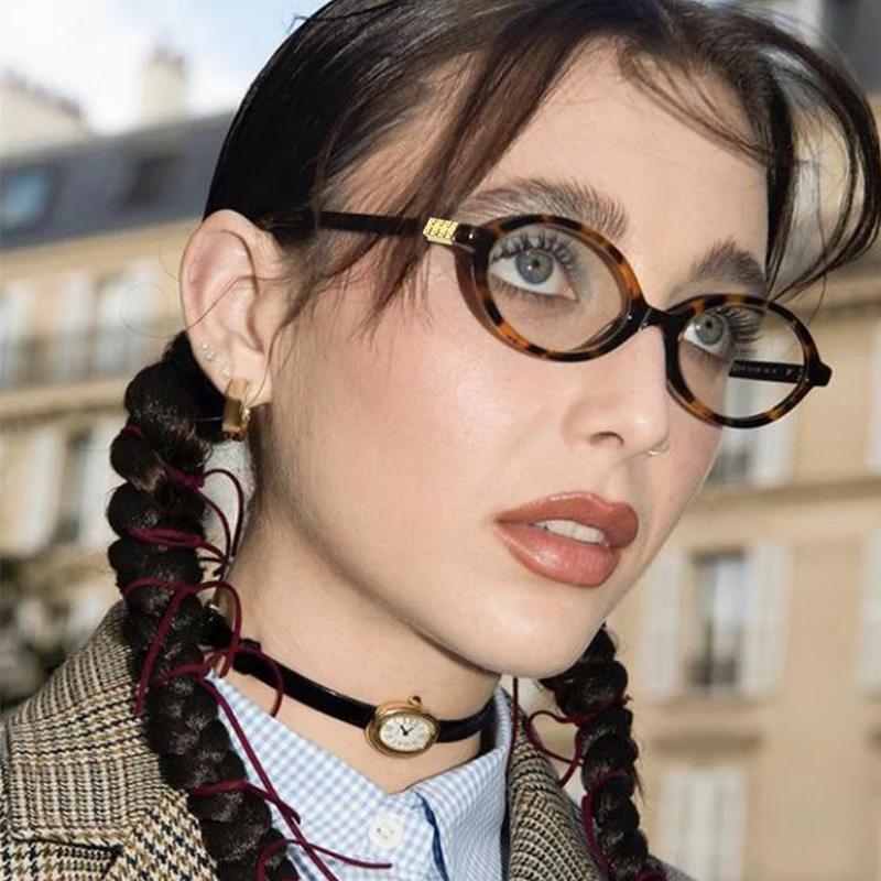 Oval Leopard Print Anti Blue Light Glasses Luxury Fashion Flat Mirror Eyewear Accessories for Women