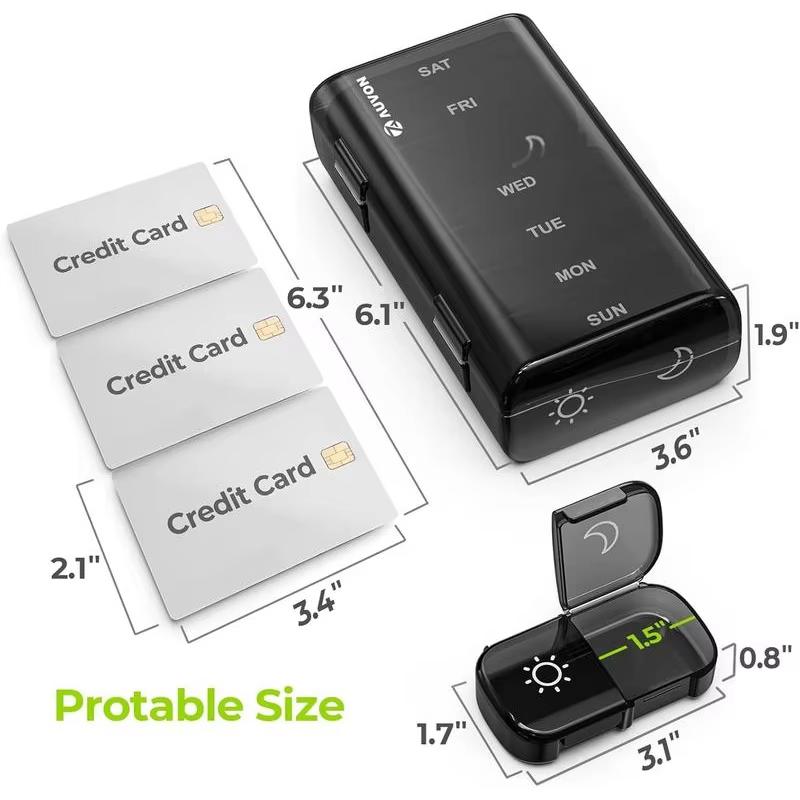 Portable Pill Organizer Morning And Evening Pill Box Black Privacy Protection Suitable For Storing Medications Fish Oil Vitamins