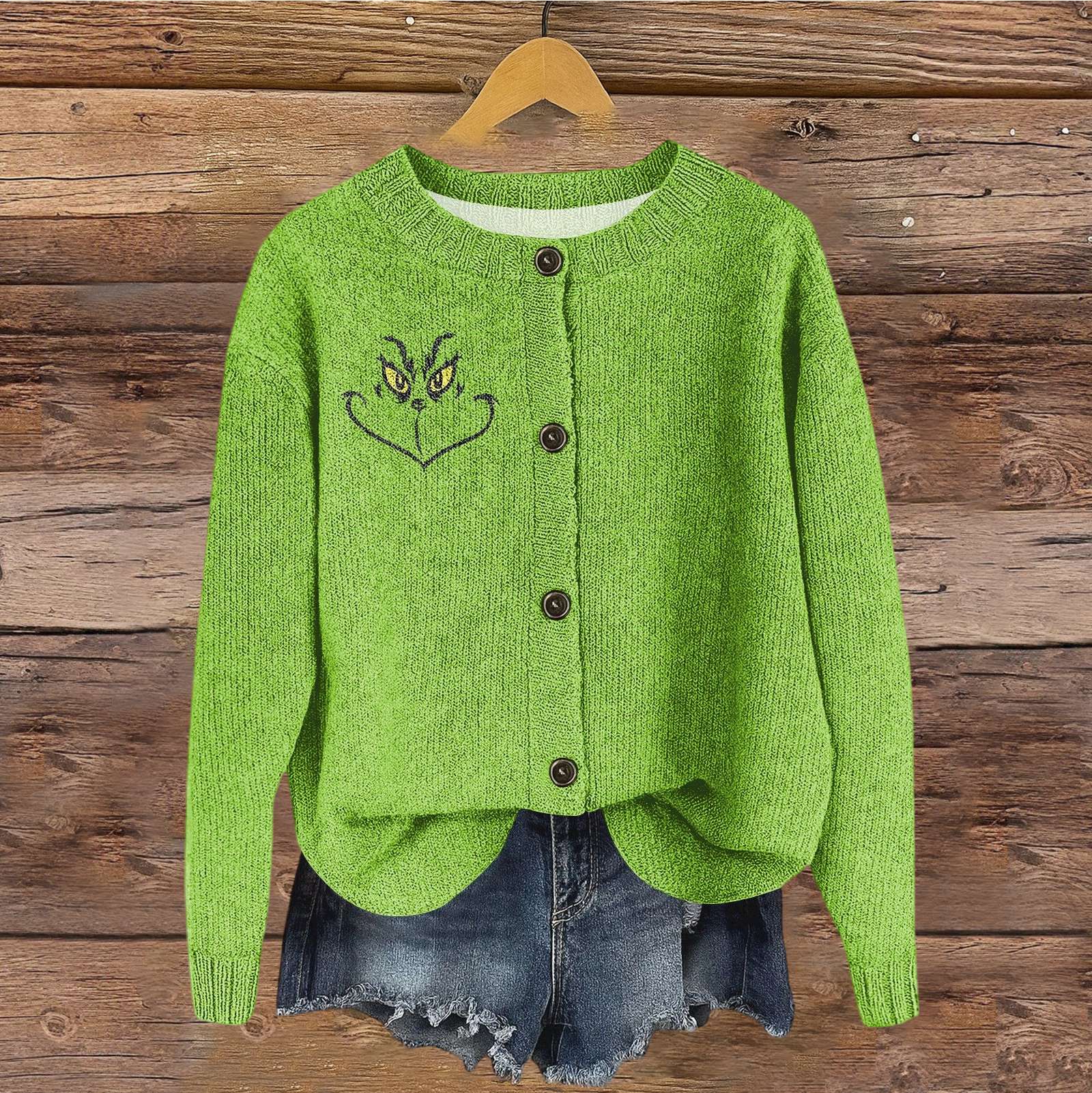 

Women s Vintage Knit Button Print Cardigan Jacket L