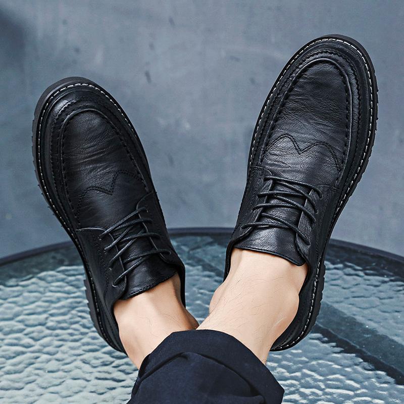 Men's Quality Leather Shoes British Business Lace Up Fashion Black Split Leather Shoes Men Moccasin