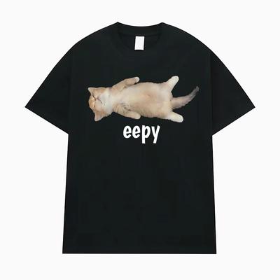 Eepy Cat, Silly Sleepy Cat Unhinged Sarcastic Funny Meme T-Shirt Men's Clothing Summer Comfort T Shirt Vintage Hot Sale T Shirts