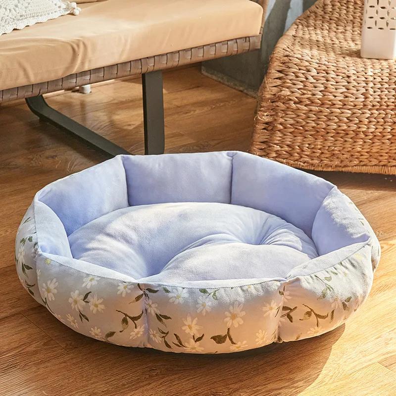 Pet Octagonal Nest Four Seasons Universal Print Dog Cushion Sofa House Kitten Bed Winter Warm Pet Supplies Small Dog Accessories