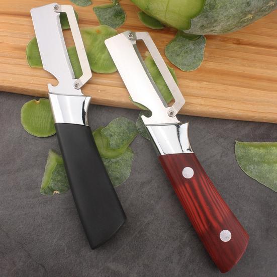 Vegetable Peeler with Wood Handle 3-in-1 Stainless Steel Kitchen Tool Bottle Opener Ergonomic Rust-Proof Portable Camping Food Prep Tool