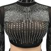 Sexy Rhinestone Mesh See-through Long Sleeve Slit Two-piece Nightclub Dress