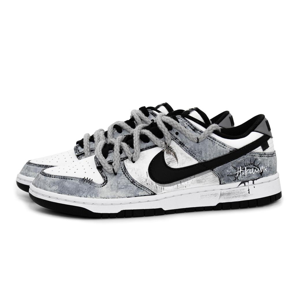 Nike Dunk Night Graffiti MONE Manufacturing Abrasion Resistant Lightweight Low Top Skateboard Shoes Unisex Black White HF5441-100(Team177-)