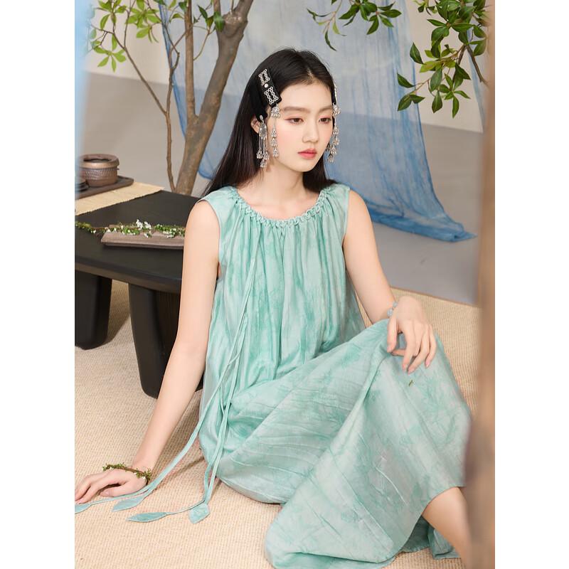 Three Colors 'Azure Sky Dew' Jacquard Sleeveless A-Line Dress