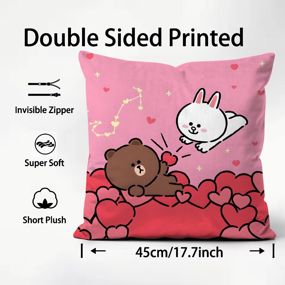 BBrown BearR And Cony Cute Cushion Cover Plush Fabric Soft DoubleSided Printed Sofa Warm Winter Home Child Gift Pillow Case