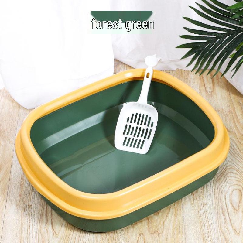 Semi-Enclosed Oval Cat Litter Box with High Sides & Scoop, Anti-Splash Design 