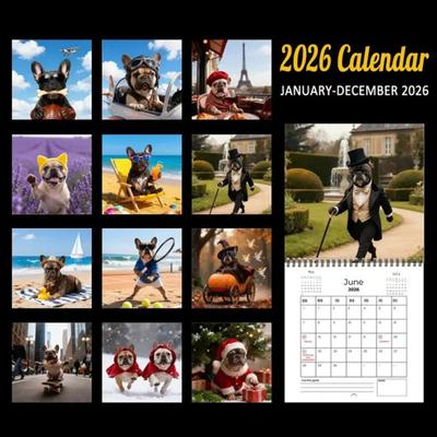 Calendrier Bouledogue Français 2026 Janvier 2026 - Décembre 2026 Calendrier 12 Mois Planificateur Mural Drôle de Frenchie pour Maison Bureau