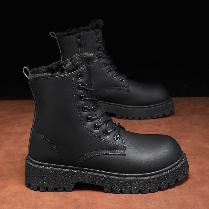 TUINANLE Men's Hiking Boots Outdoor Leather Cotton Shoes Trekking Sneakers for Men Casual High Top Black Boots