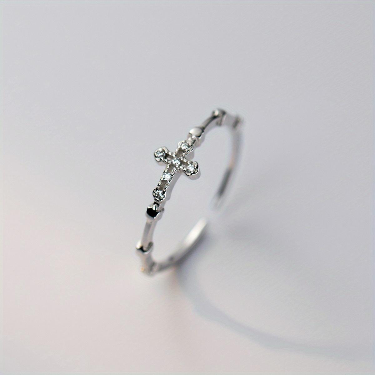 

Кольцо 52-59 мм Корейские кольца для женщин Серебряное циркониевое крест Религиозные регулируемые кольца для девушки Silver