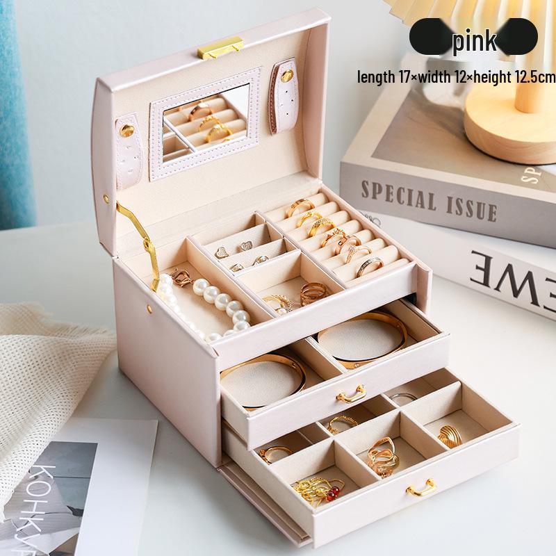 High-Capacity Multi-Layer Jewelry Organizer Box with Lock & Mirror