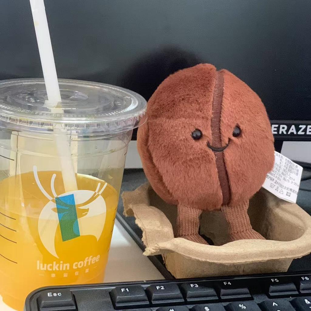 Jellycat Kávové zrnko Přívěsek na klíče Kreslená plyšová usměvavá káva Plyšové hračky Roztomilý přívěsek na klíče Měkká panenka Dárky k narozeninám Dívka