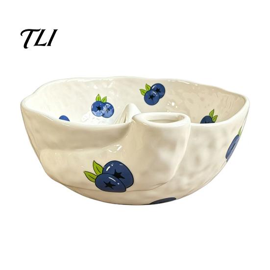 Temperature Controlled Fruit Storage Container Ceramic Berry Washing Bowl with Drainage Holes, Soaking And Rinsing Rinse Basin, Kitchen Colander