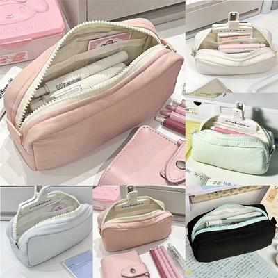 Fresh Solid Color Simplicity Pen Bag Large Capacity Zipper Stationery Bag Portable Students Pencil Case For School Office