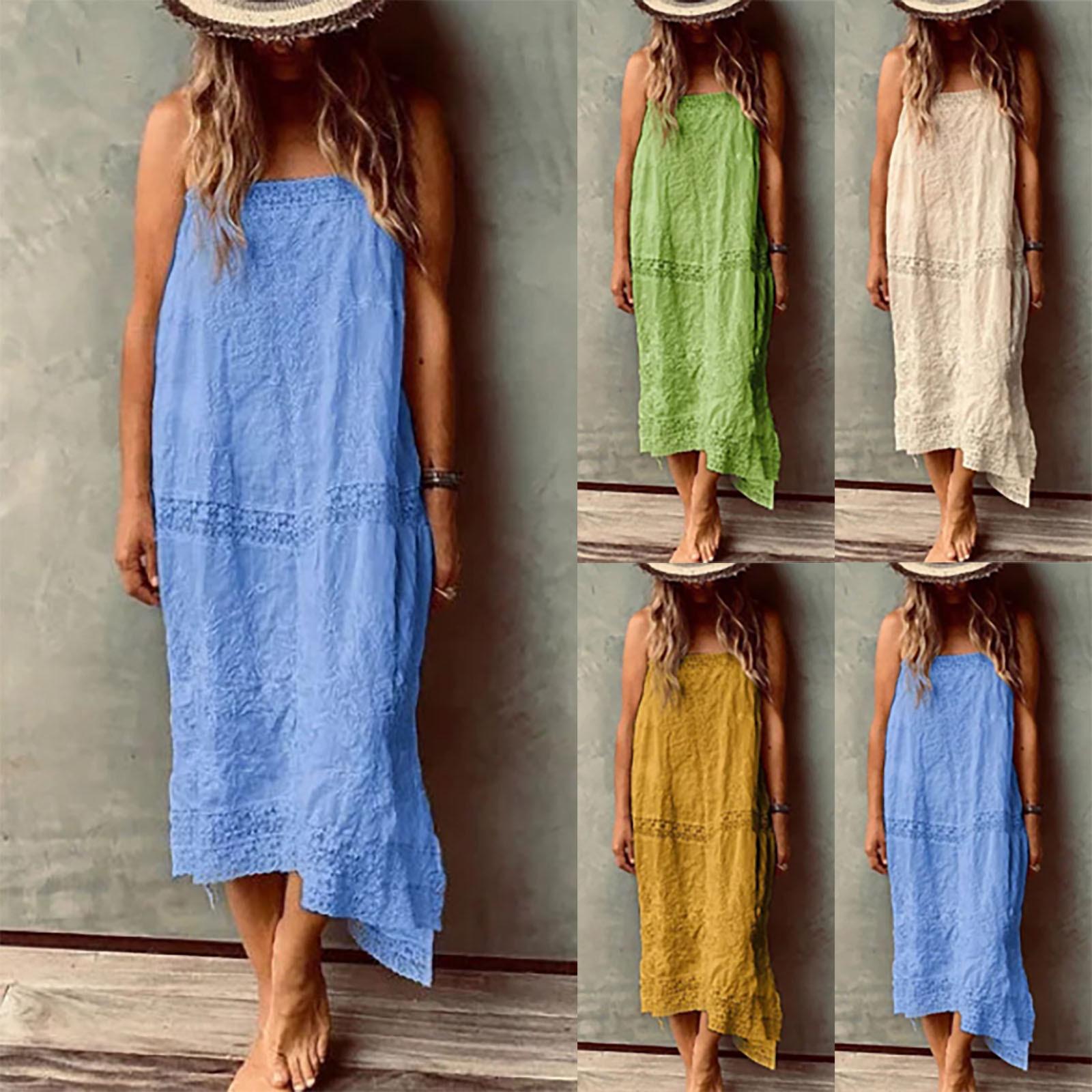 

Женское хлопковое льняное кружево ретро платье без рукавов макси