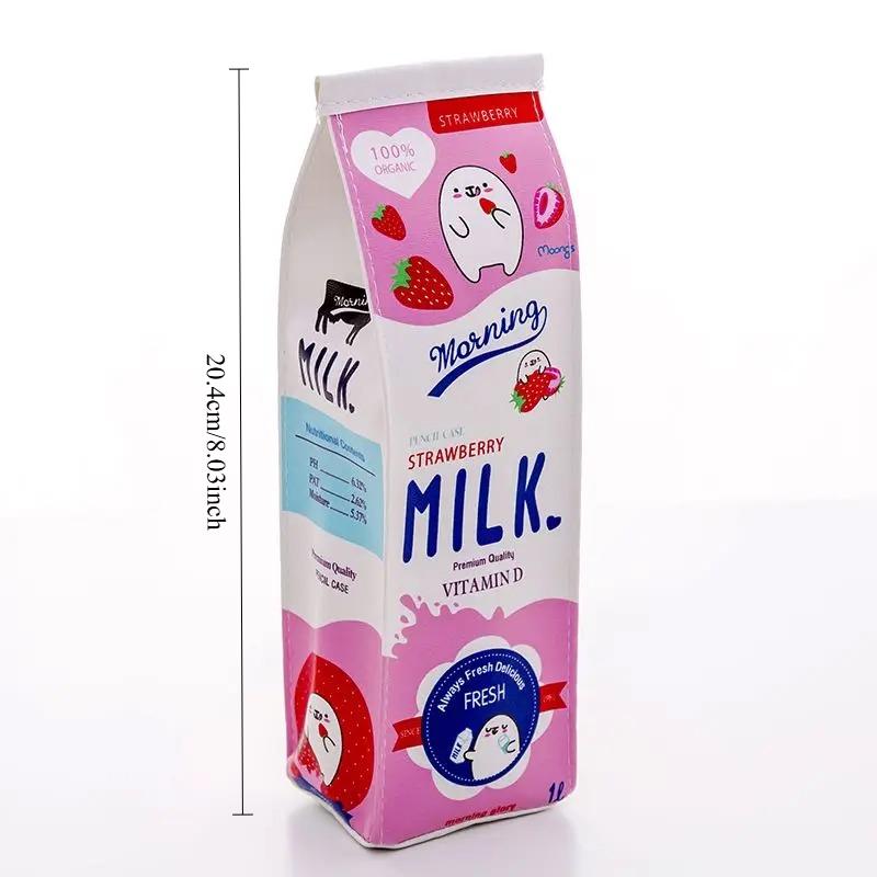 Cute Kawaii Cosmetic Morning Milk Bottle PU Leather Pencil Case Bag Box School Office Supply Stationery Gift Prize Panda