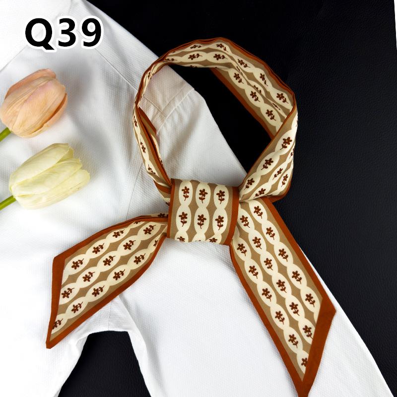 New Long Versatile Silk Scarf Tied Hair Band Bow Letter Floral Streamer Tied Bag Gift Small Silk Scarf